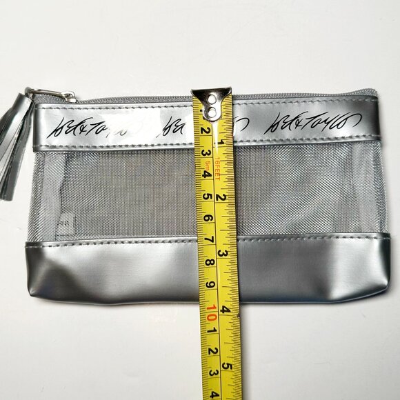 SOLD—Lord & Taylor Silver Mesh Cosmetic Bag Zipper Pouch - Picture 8 of 9